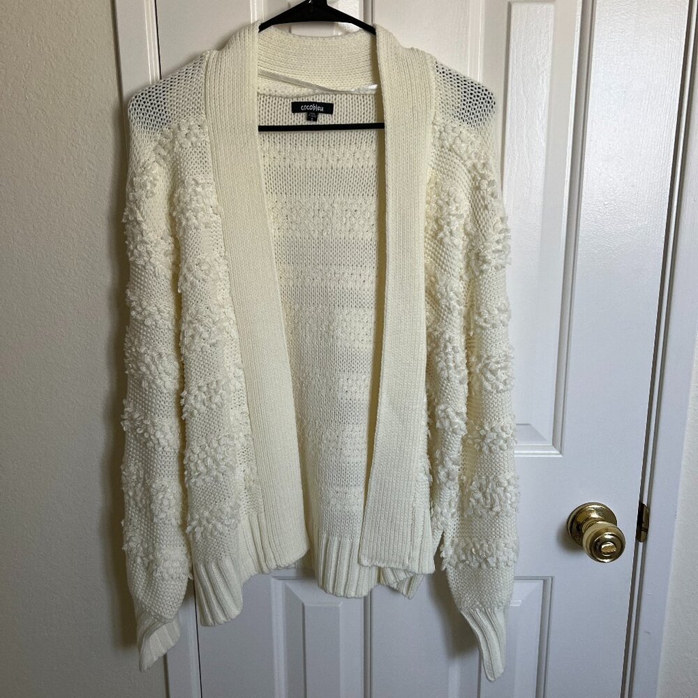 COCO Bleu Chunky Knit Oversized Cardigan Sweater, Ivory, Size S